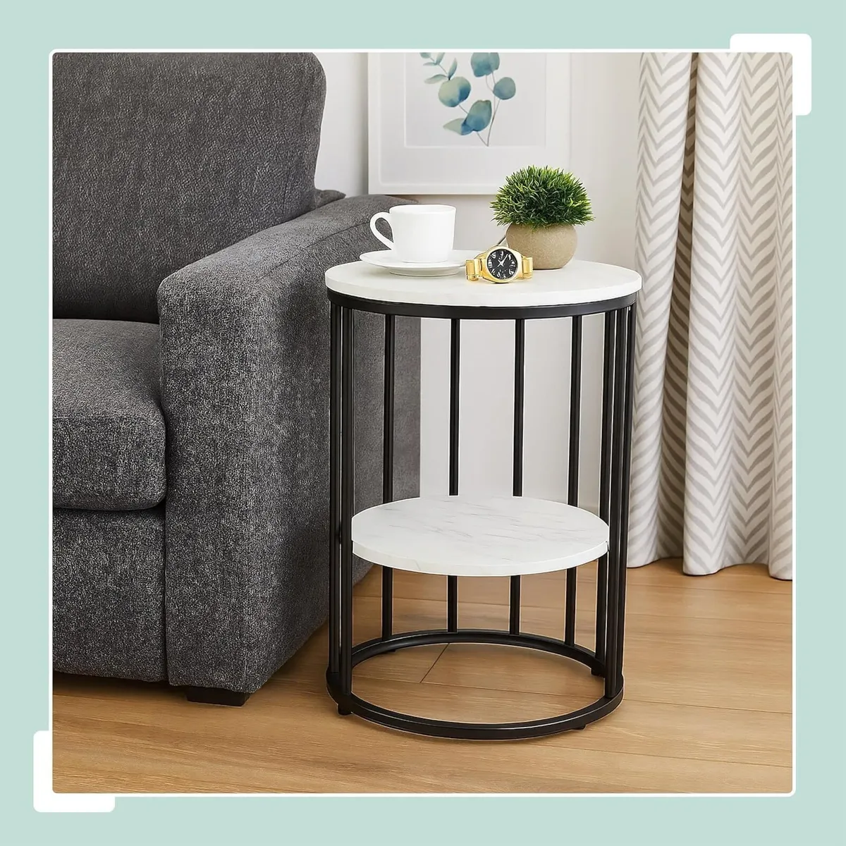 Side Table Marble Effect 2 Tiers 57 x 40 cm - Image 2