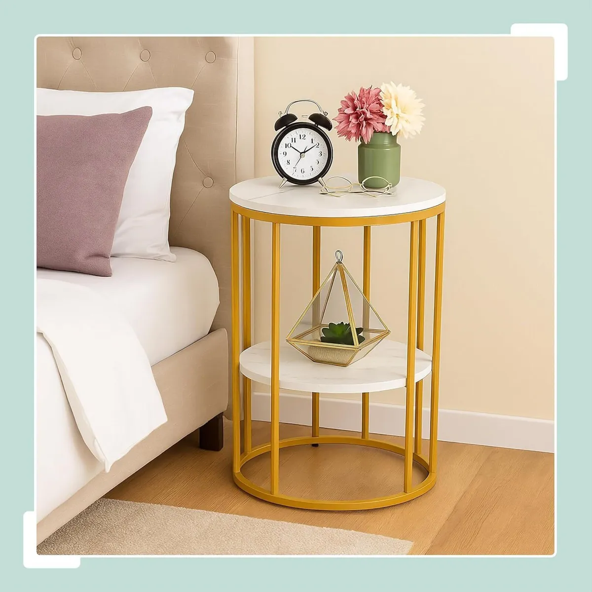 Side Table Marble Effect 2 Tiers 57 x 40 cm - Image 4