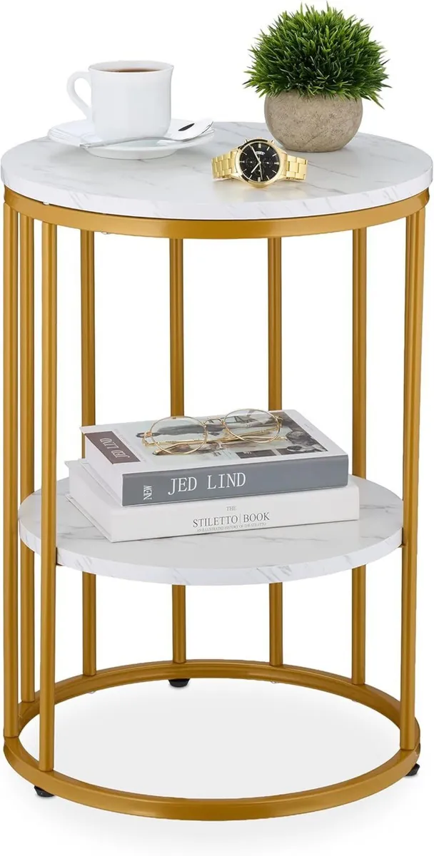 Side Table Marble Effect 2 Tiers 57 x 40 cm - Image 1