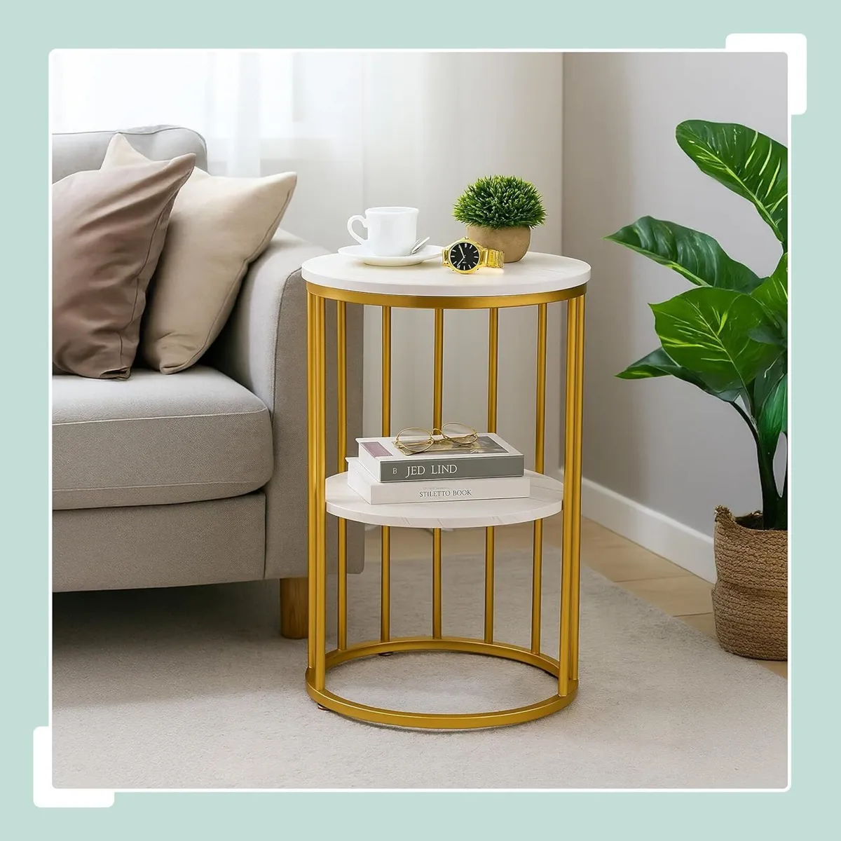 Side Table Marble Effect 2 Tiers 57 x 40 cm - Image 2