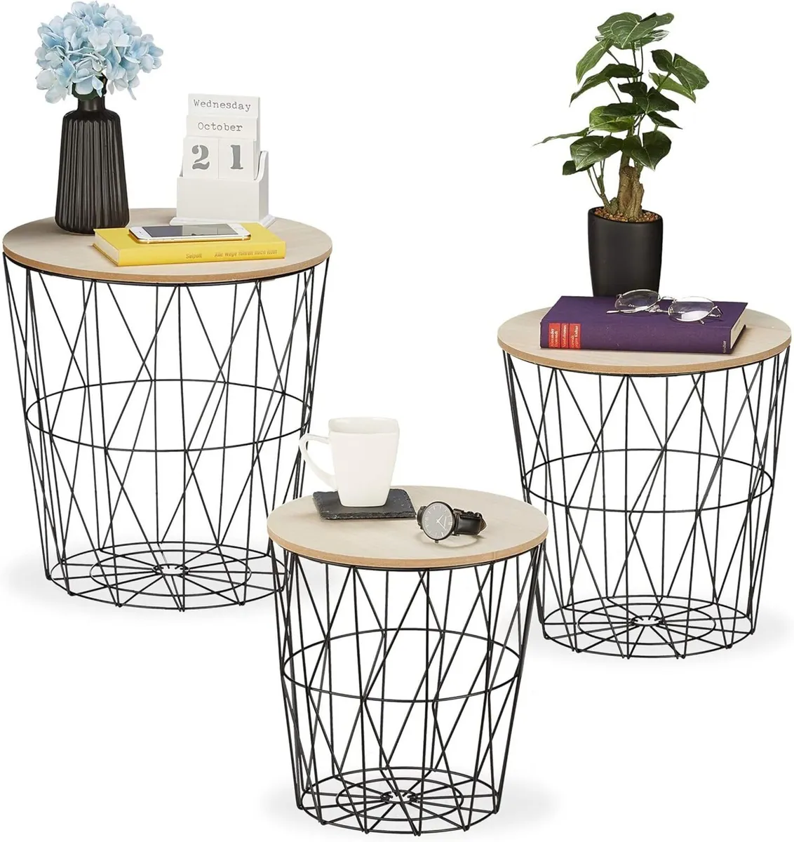 Basket Side Table 3 Sizes Wired Storage Metal - Image 1