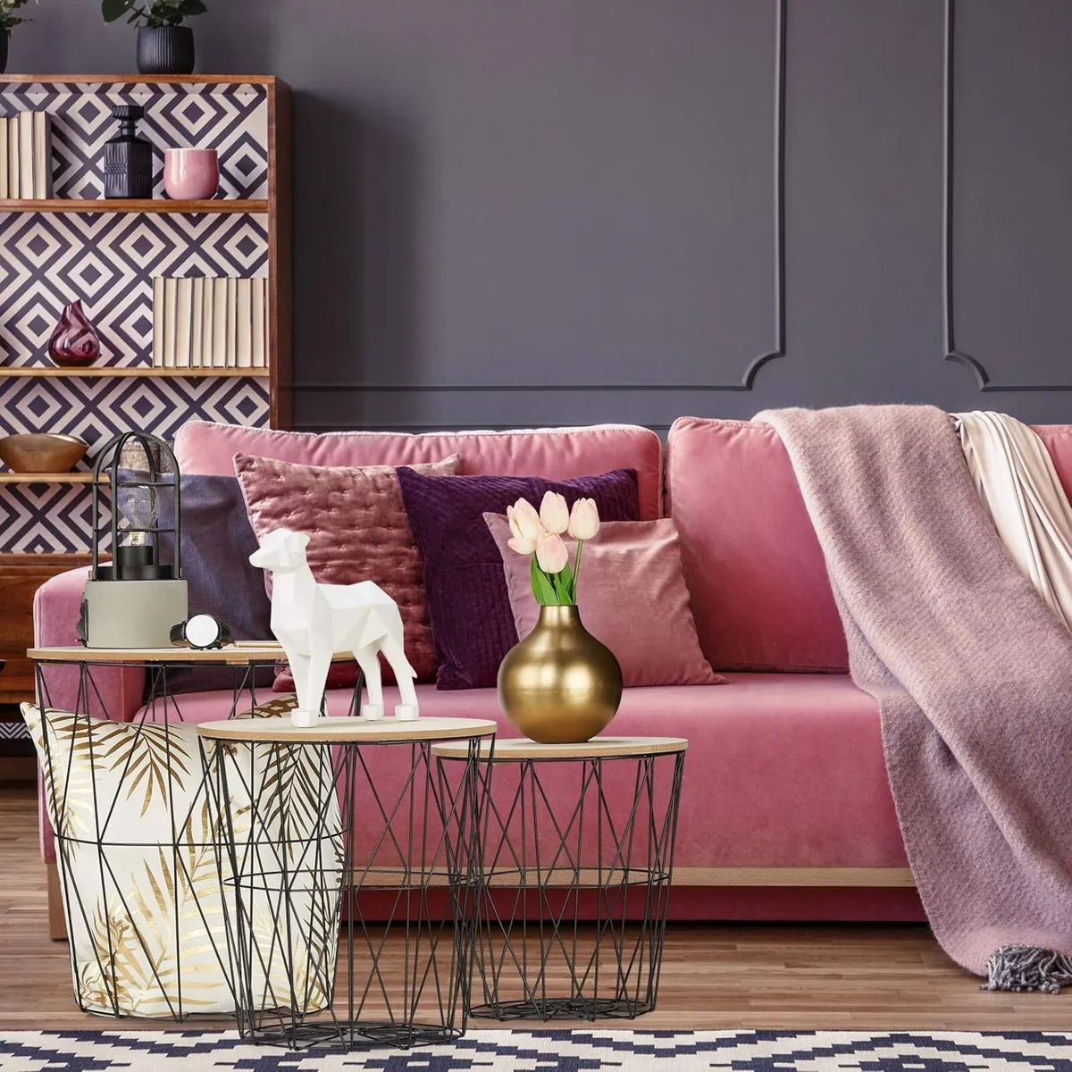 Basket Side Table 3 Sizes Wired Storage Metal - Image 2