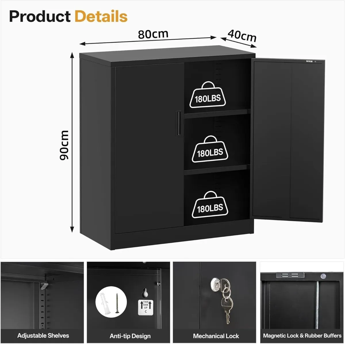 Metal Storage Cabinet 90cm Locking with Doors - Image 2