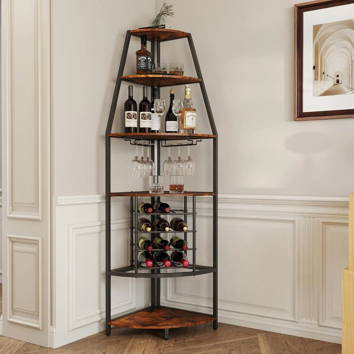 5-Tier Corner Wine Rack Racks Free Standing with - Image 1