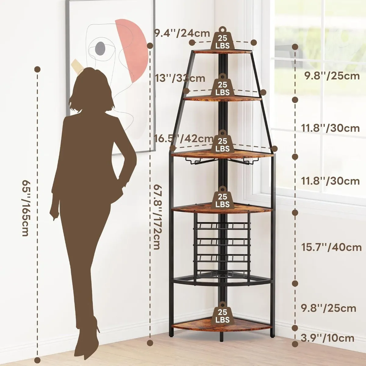 5-Tier Corner Wine Rack Racks Free Standing with - Image 2