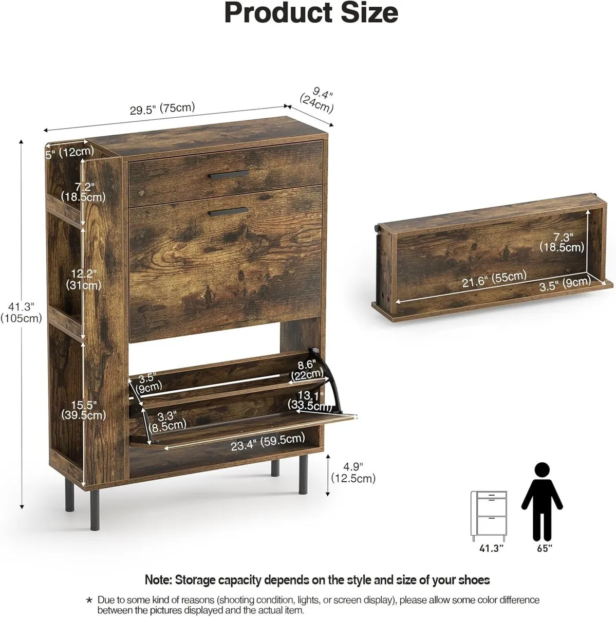 Wooden Shoe Cupboard with 2 Flip Drawers and 3 - Image 2