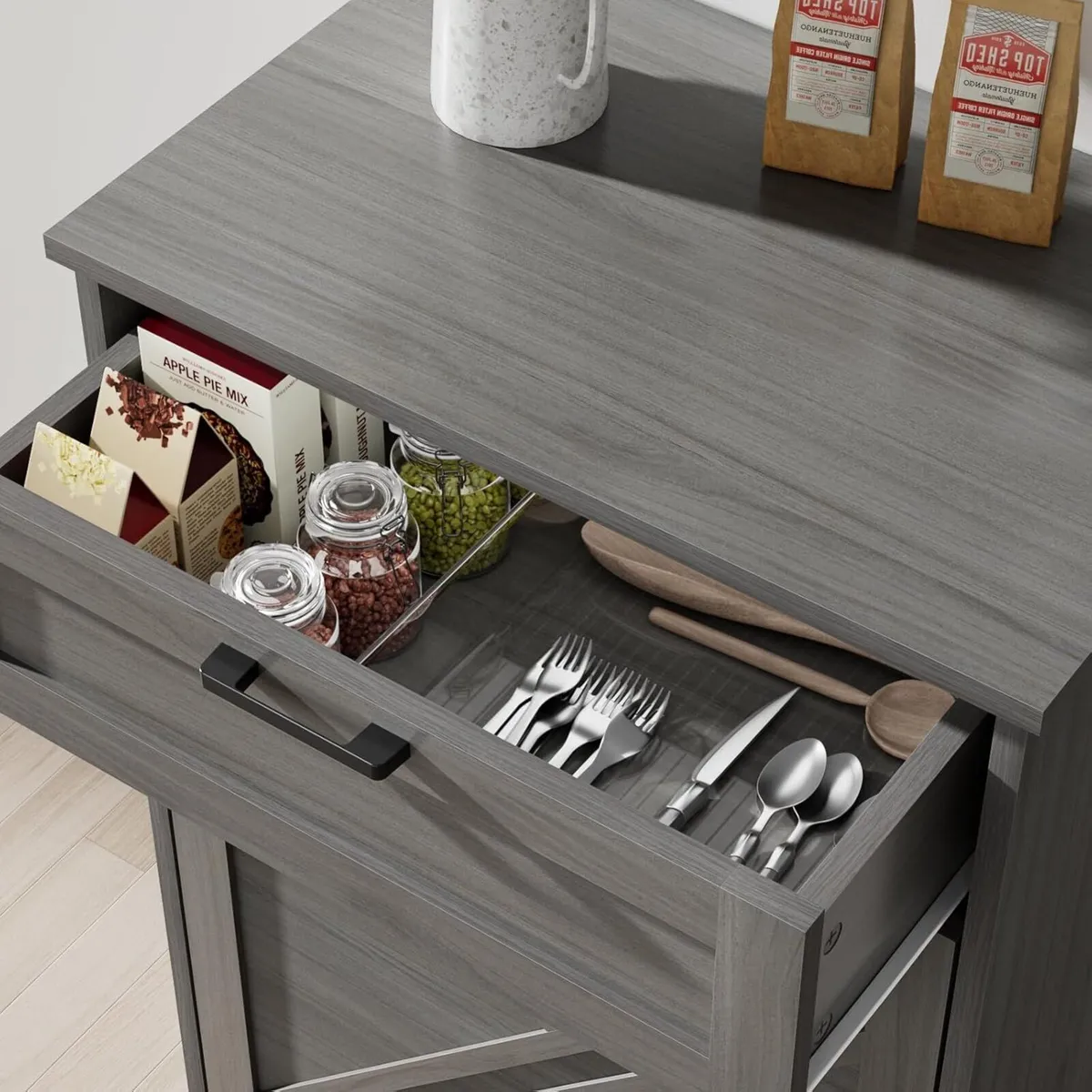 Wooden Tilt-Out Trash Can Cabinet with Drawer - Image 3