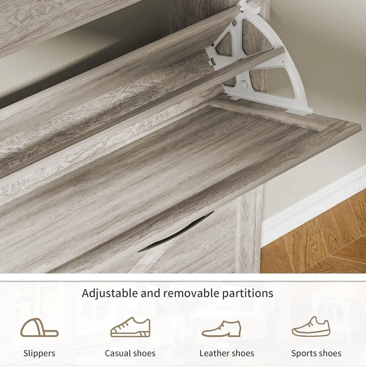 Rustic Shoe Cabinet 80cm Width For Hallway Grey - Image 4