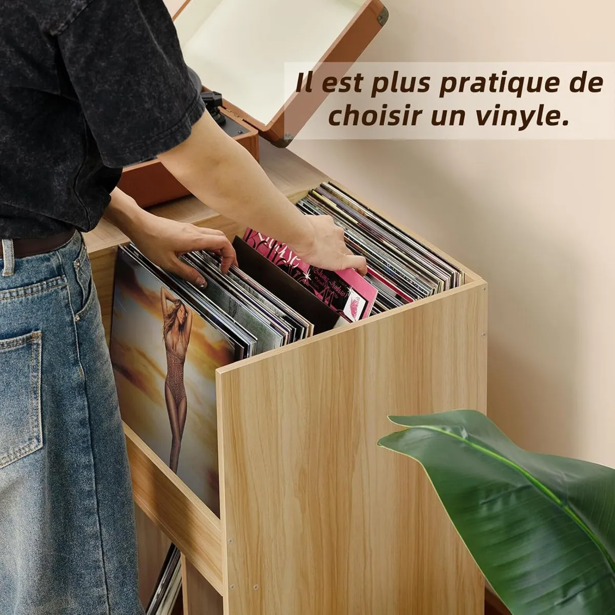 Large record stand with storage player shelf - Image 3
