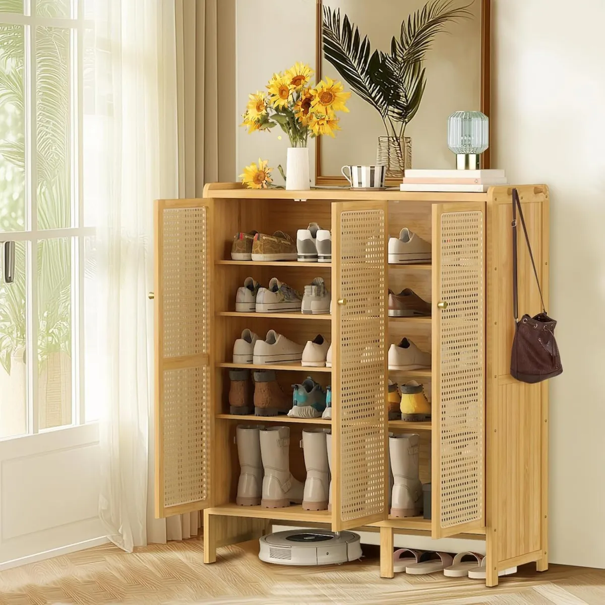 Bamboo Shoe Storage Cabinet: Wooden Shoes Rack - Image 1