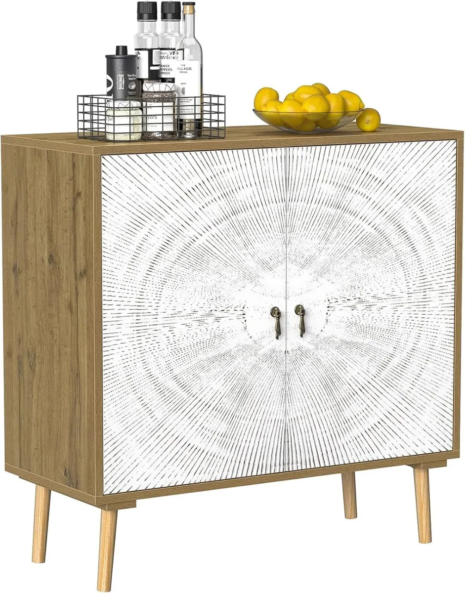 Accent Cabinet with 2 Doors Carved Storage - Image 1