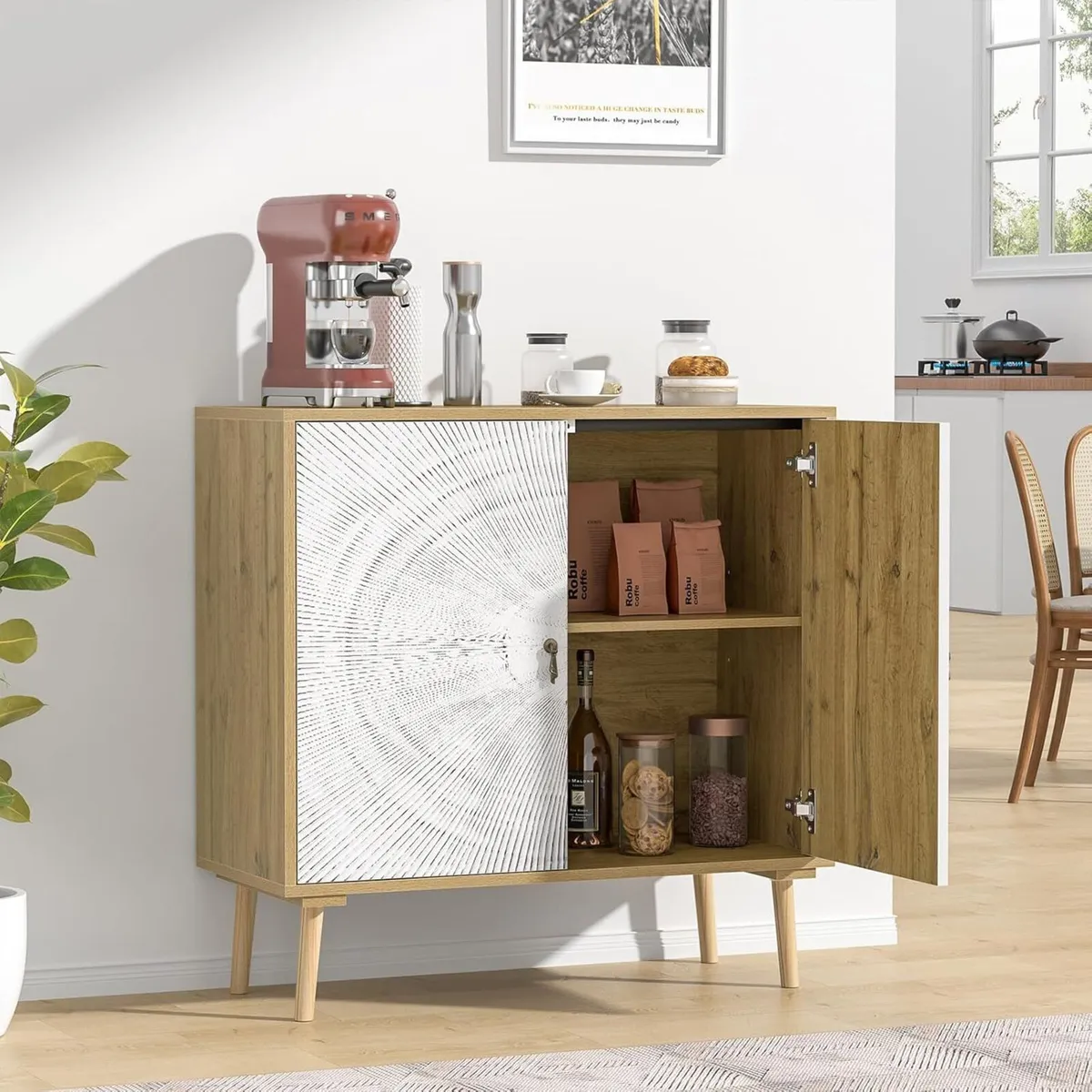 Accent Cabinet with 2 Doors Carved Storage - Image 2