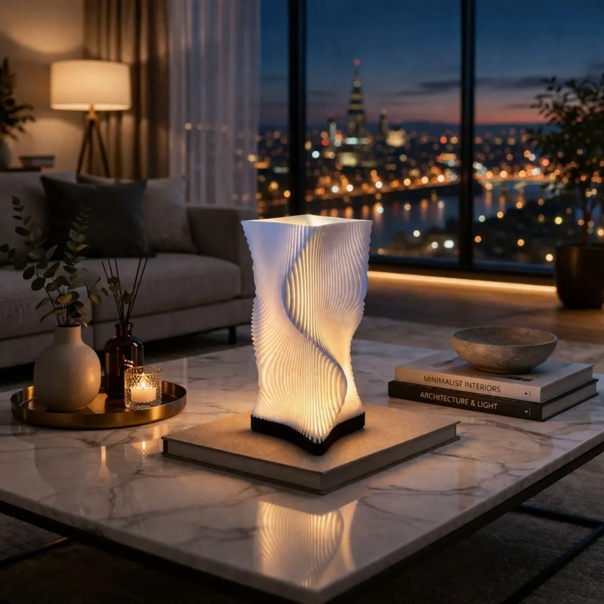 Modern 3D Printed Lamp – Minimalist Warm Light - Image 1