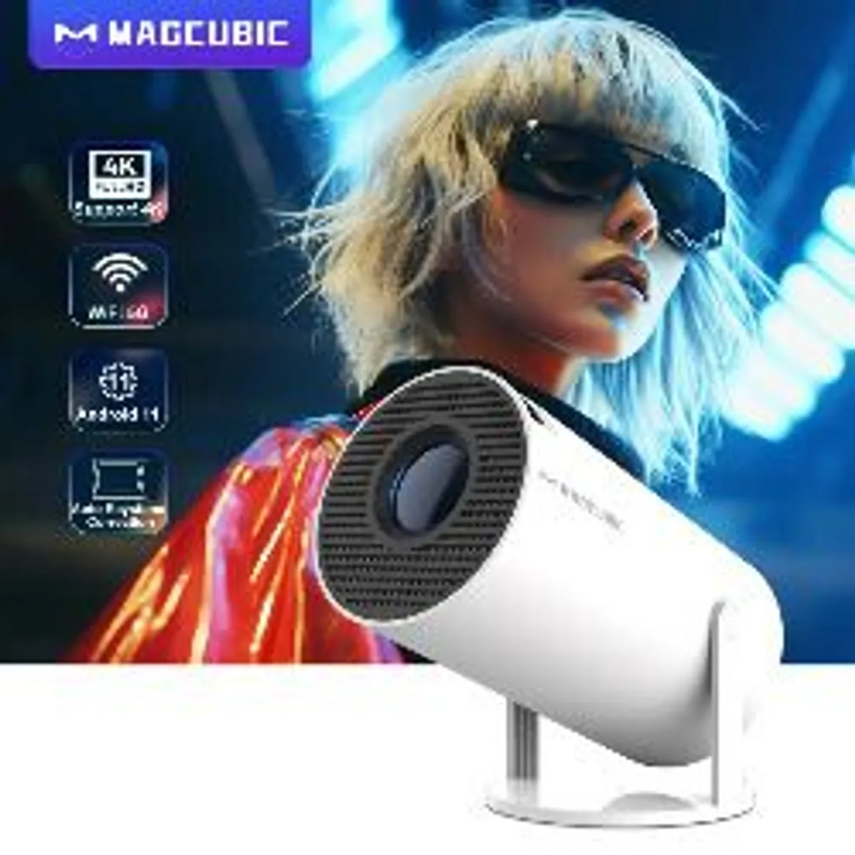 Magcubic HY300 Pro 4K Projector, Android 11, Allwinner H713, Wireless 5.0, UK Plug, 1280/720P HD Home Cinema, Outdoor Portable, 180 Adjustable Stand, Wireless, Compatible with Android 11 TV Box, Outdoor Projector | Modern Cylindrical Design | Compact - Image 3
