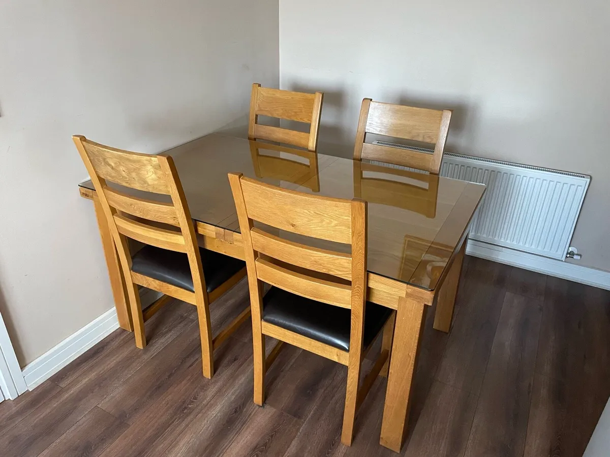 Oak Dining Table with glass - Image 1