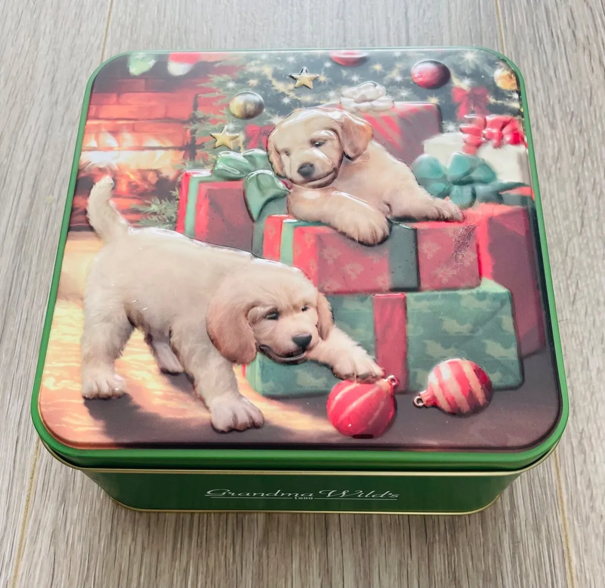 NEW Grandma's Wild Biscuit Tin Embossed Puppies & - Image 3