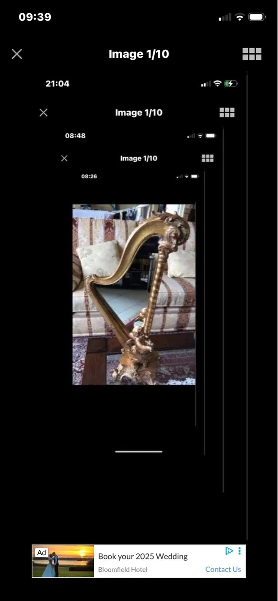 Antique Harp Shaped Tabletop mirror - Image 1