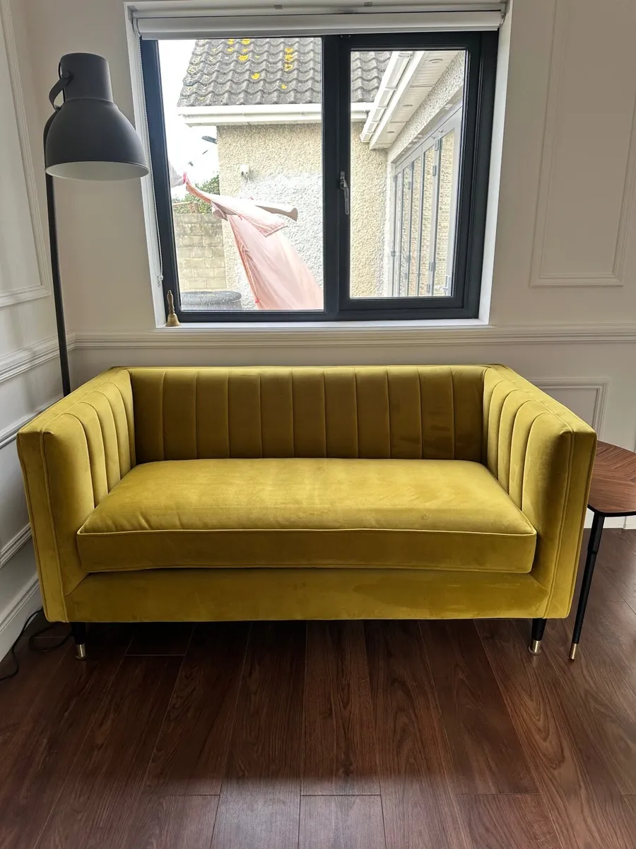 Yellow/Mustard Velvet Couch - Image 3