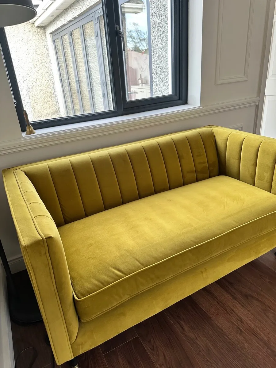 Yellow/Mustard Velvet Couch - Image 4
