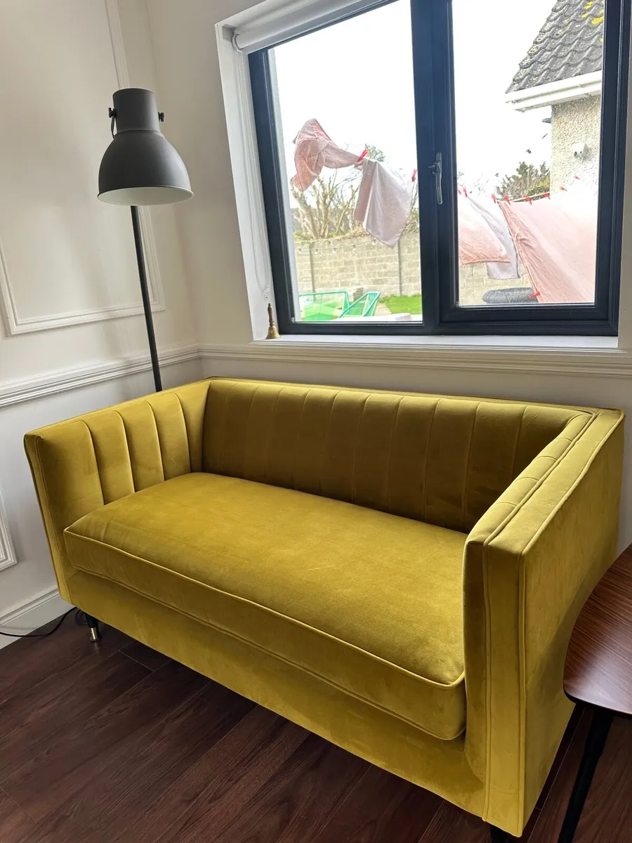 Yellow/Mustard Velvet Couch - Image 1