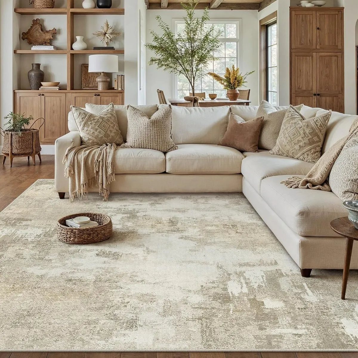 Beige Abstract Area Rug Living Room Extra Large - Image 1