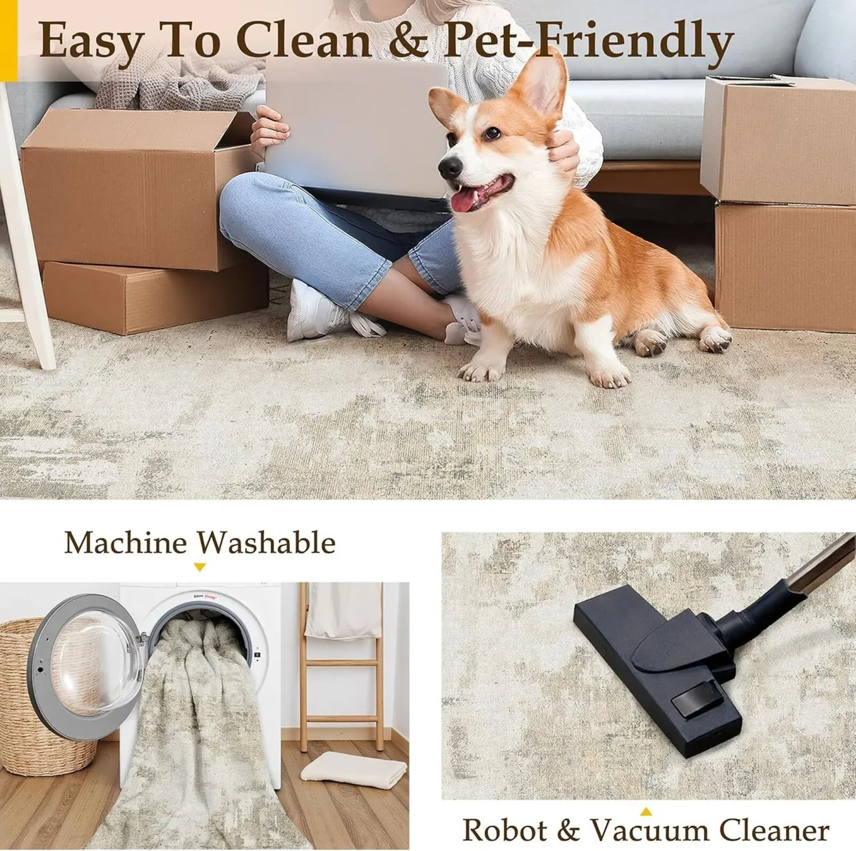 Beige Abstract Area Rug Living Room Extra Large - Image 4