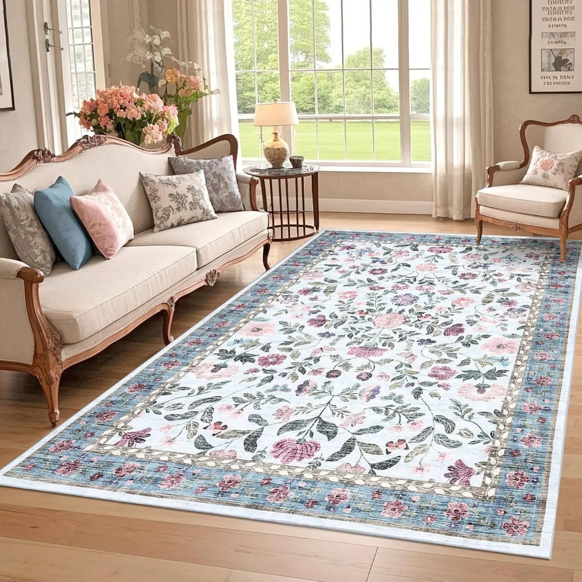 160x230 cm Soft Large Floral Rug Washable - Image 1