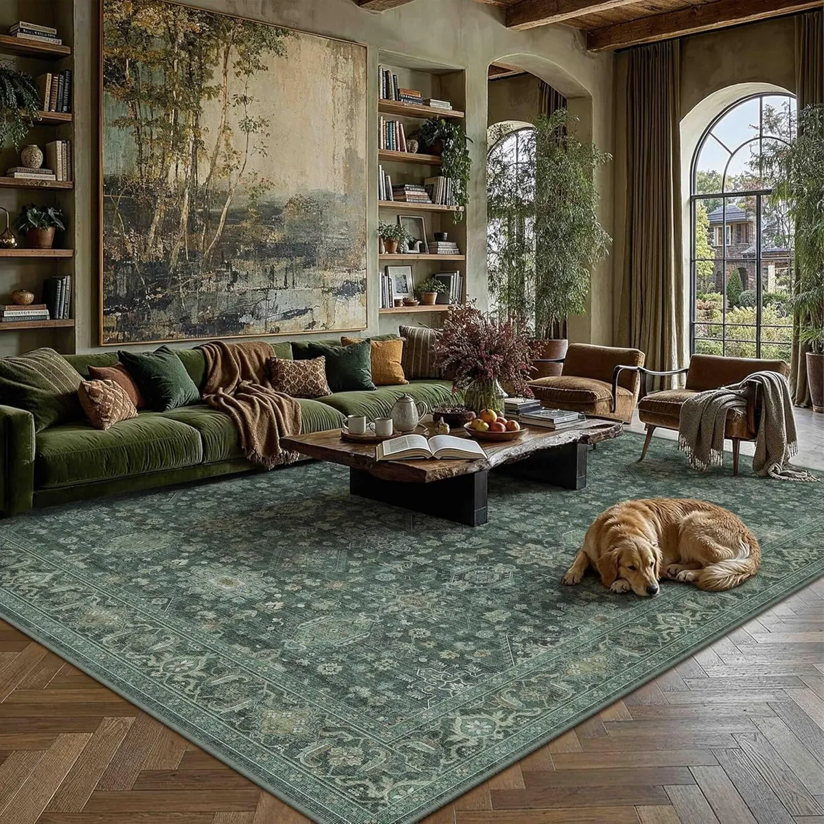 Vintage Living Room Rug 200 x 300 cm Green - Image 3