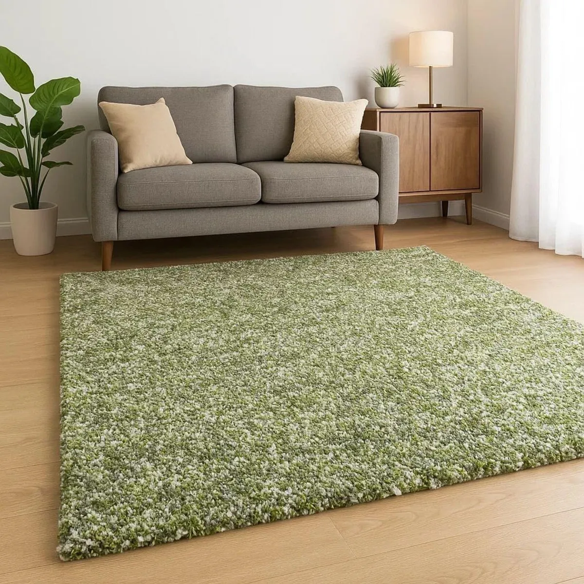 Green White Grey Spot Pattern Shaggy Rug Soft - Image 4