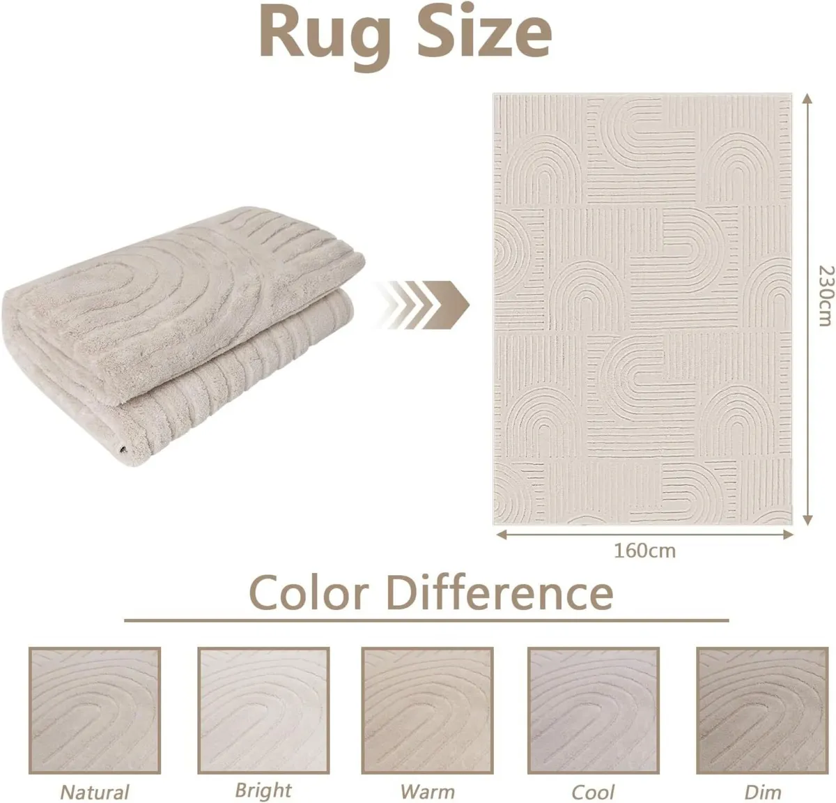 Rugs Living Room Large 160x230 Washable Cream - Image 2
