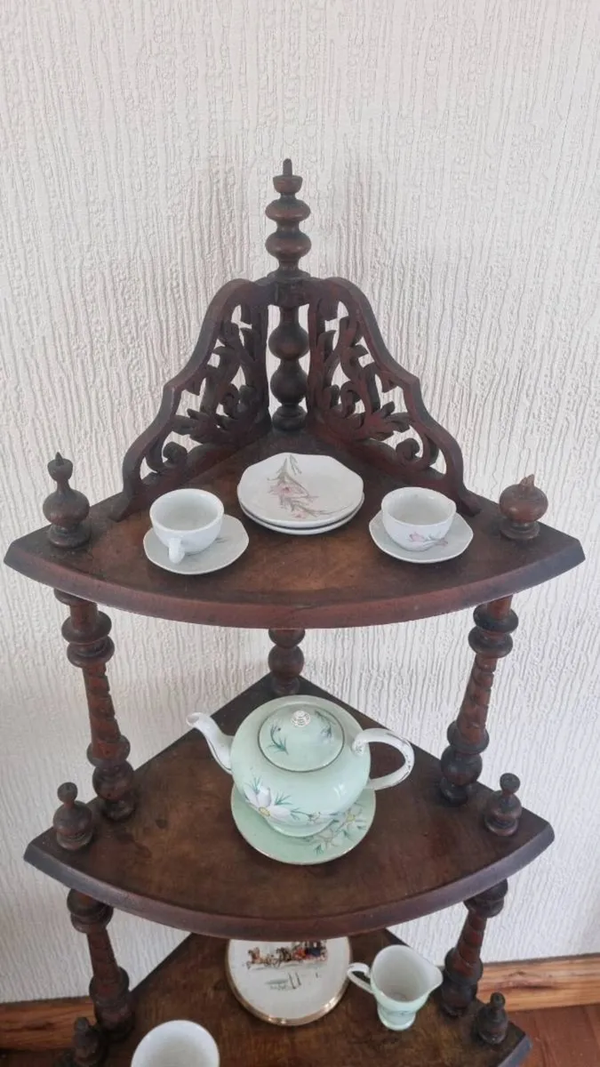 Antique Mahogany Walnut Corner Whatnot - Image 3