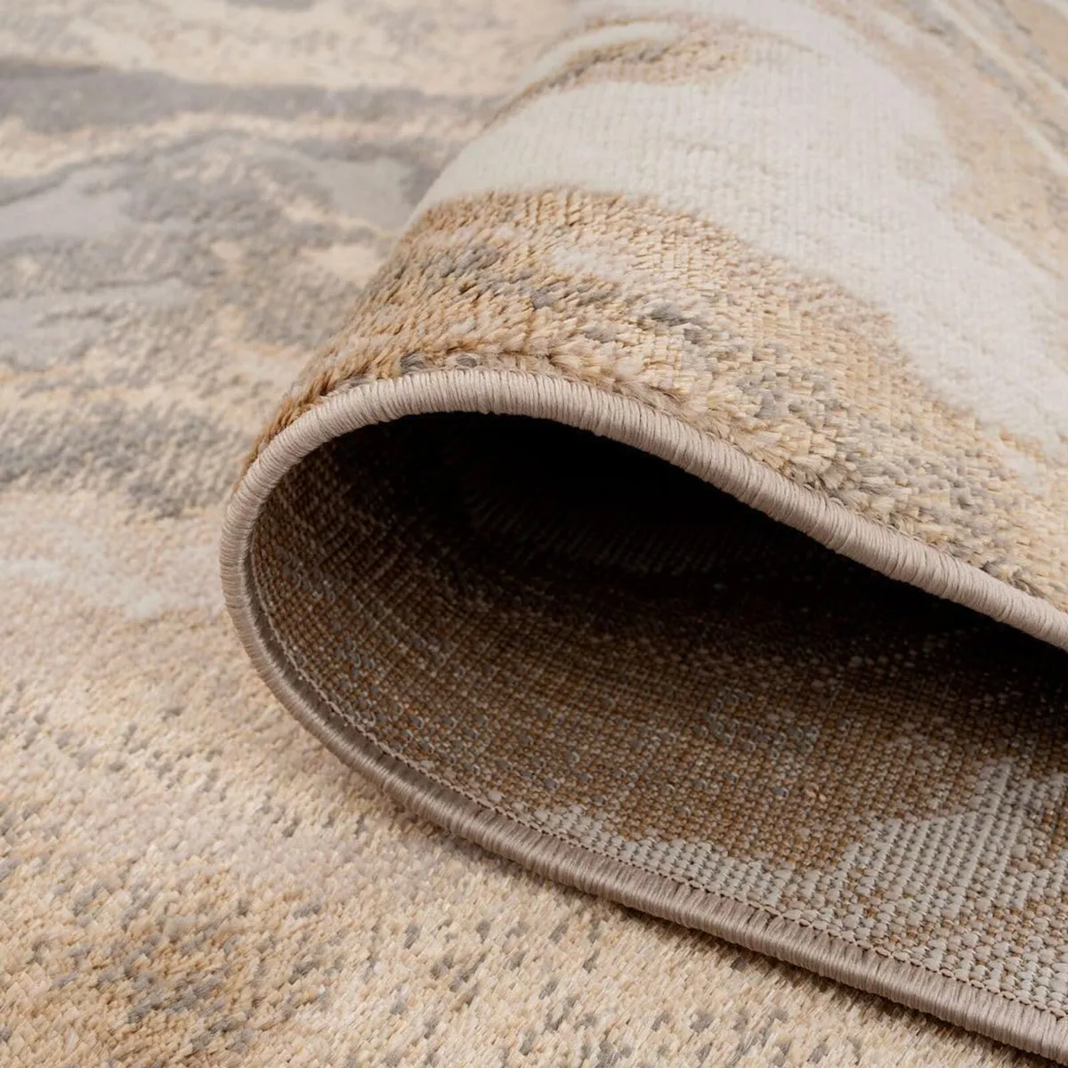 Modern Gold Metallic Marble Area Rug Plush - Image 3