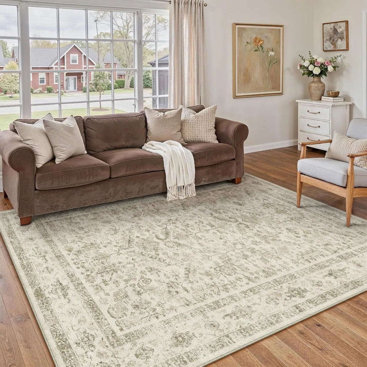 Vintage Washable Beige Rugs Living Room Area Rug - Image 3