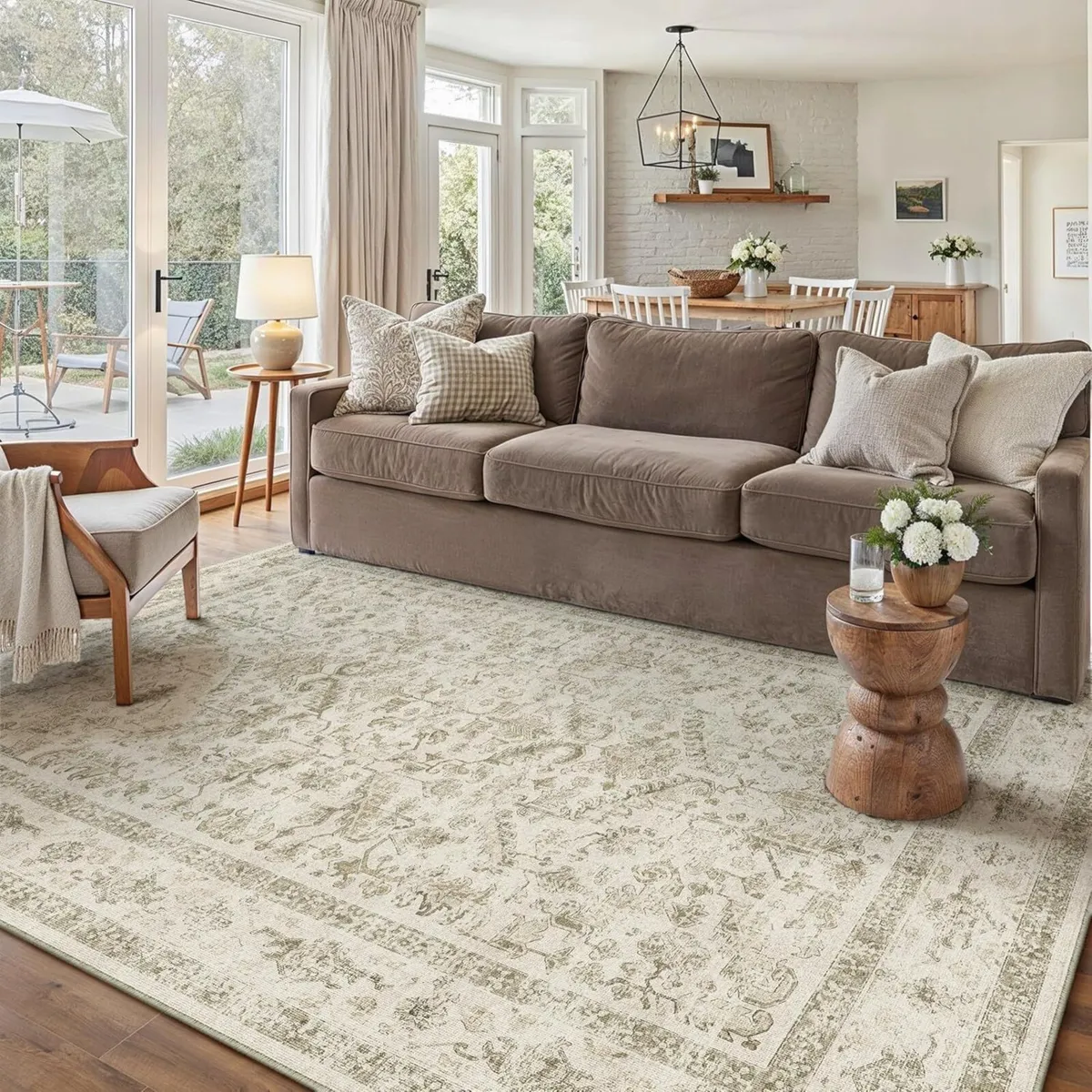 Vintage Washable Beige Rugs Living Room Area Rug - Image 1