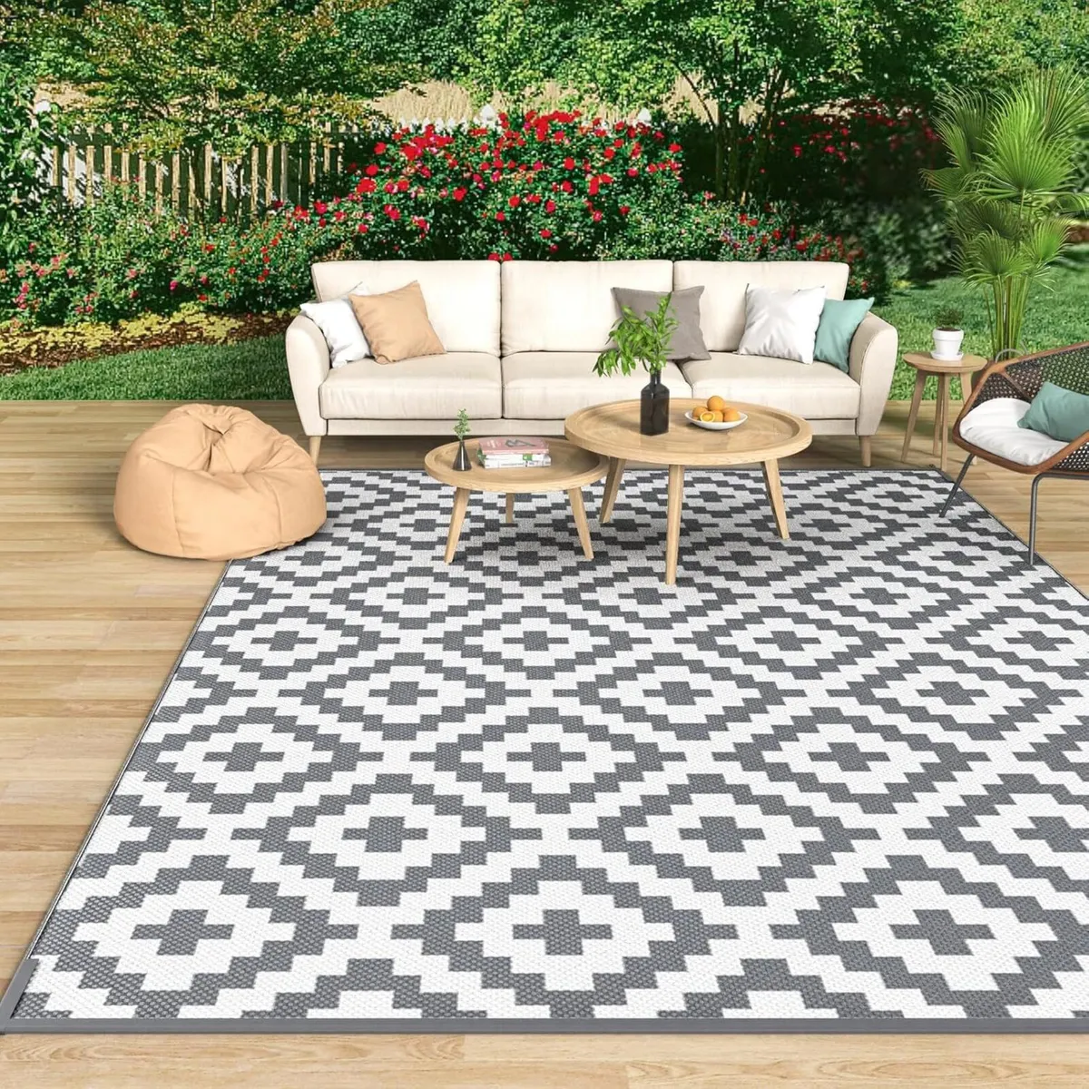Reversible Geometric Outdoor Rug Portable - Image 1