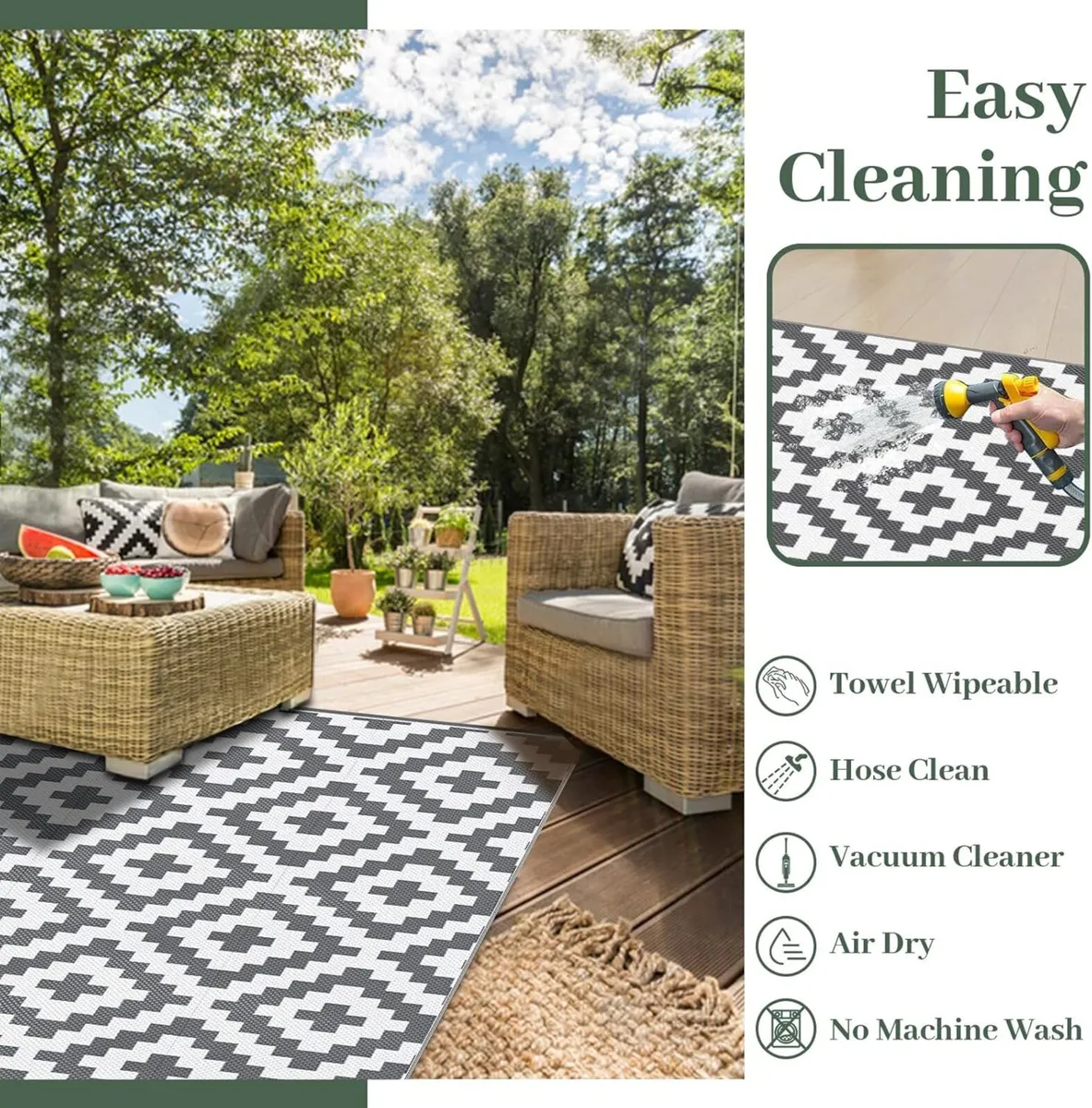 Reversible Geometric Outdoor Rug Portable - Image 4