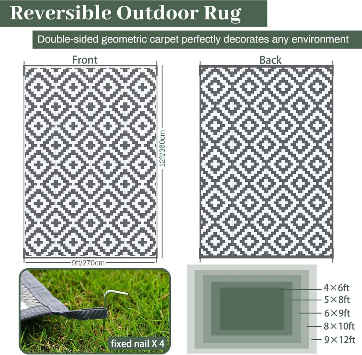 Reversible Geometric Outdoor Rug Portable - Image 3