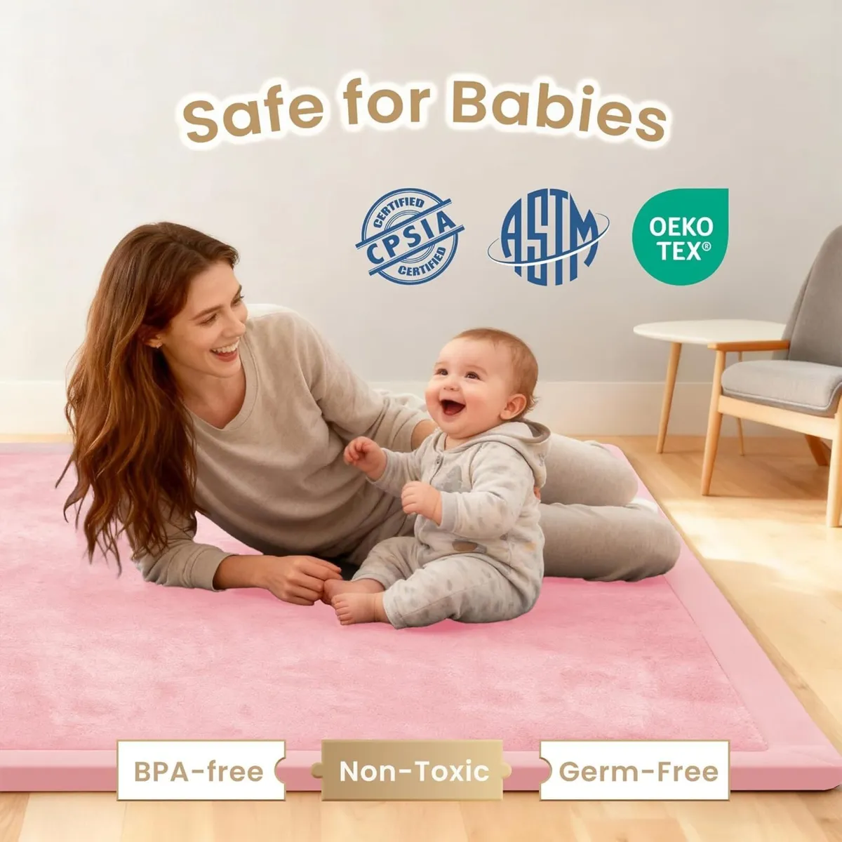 Baby Play Mat 3.5CM Thick Memory Foam Coral - Image 3