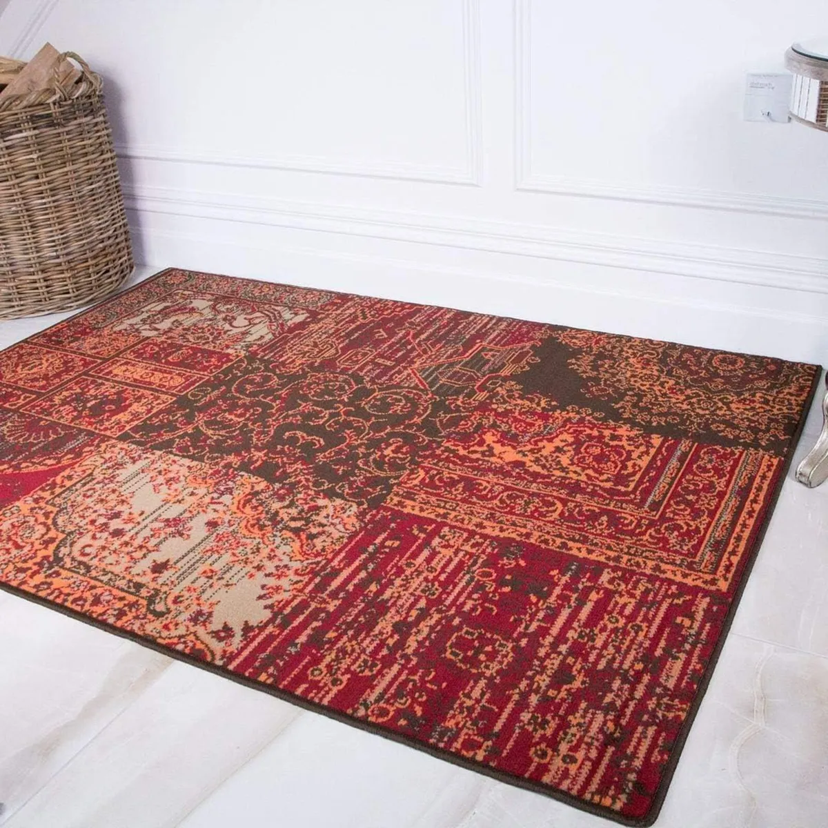 Traditional Terracotta Patchwork Living Room Rug