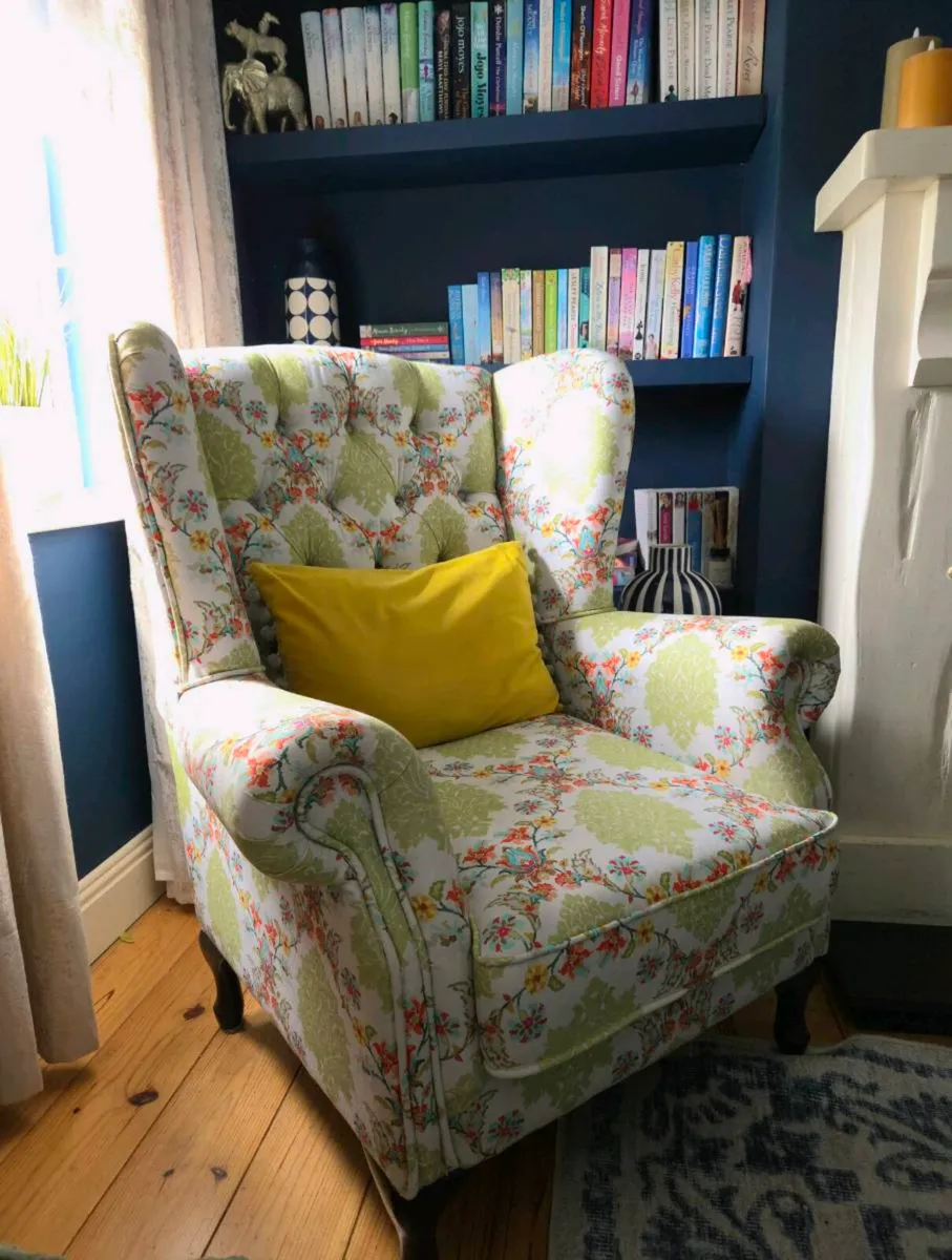 Cozy Wingback Reading Chair, Newly Upholstered - Image 1