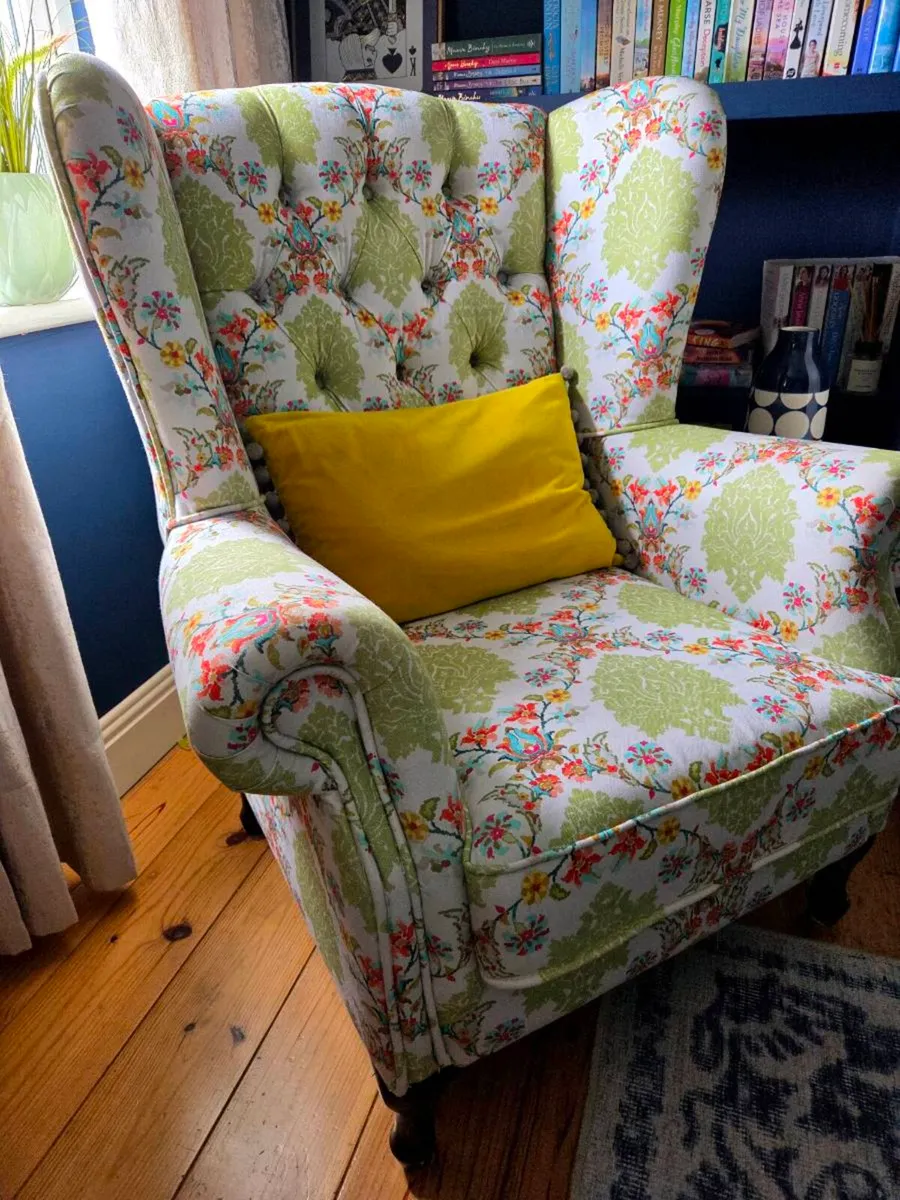 Cozy Wingback Reading Chair, Newly Upholstered - Image 2