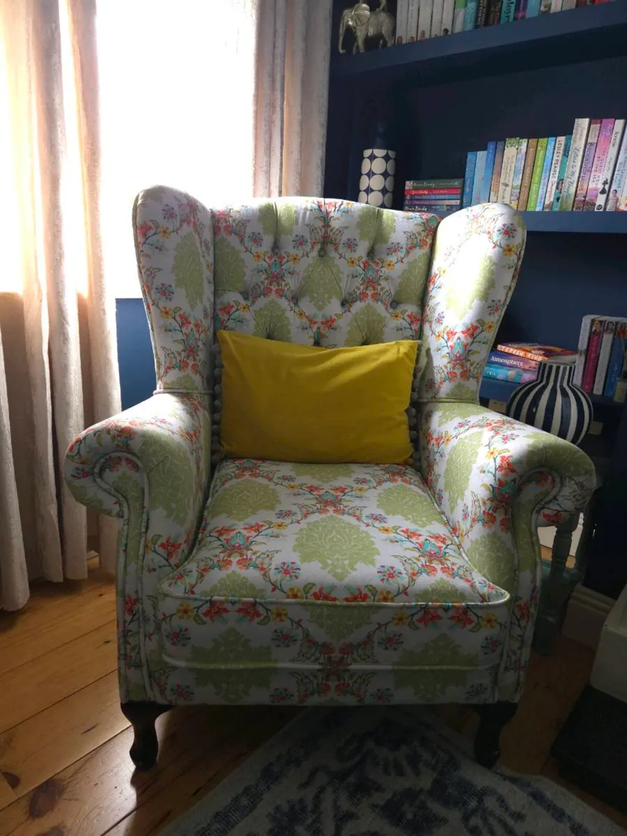 Cozy Wingback Reading Chair, Newly Upholstered - Image 3