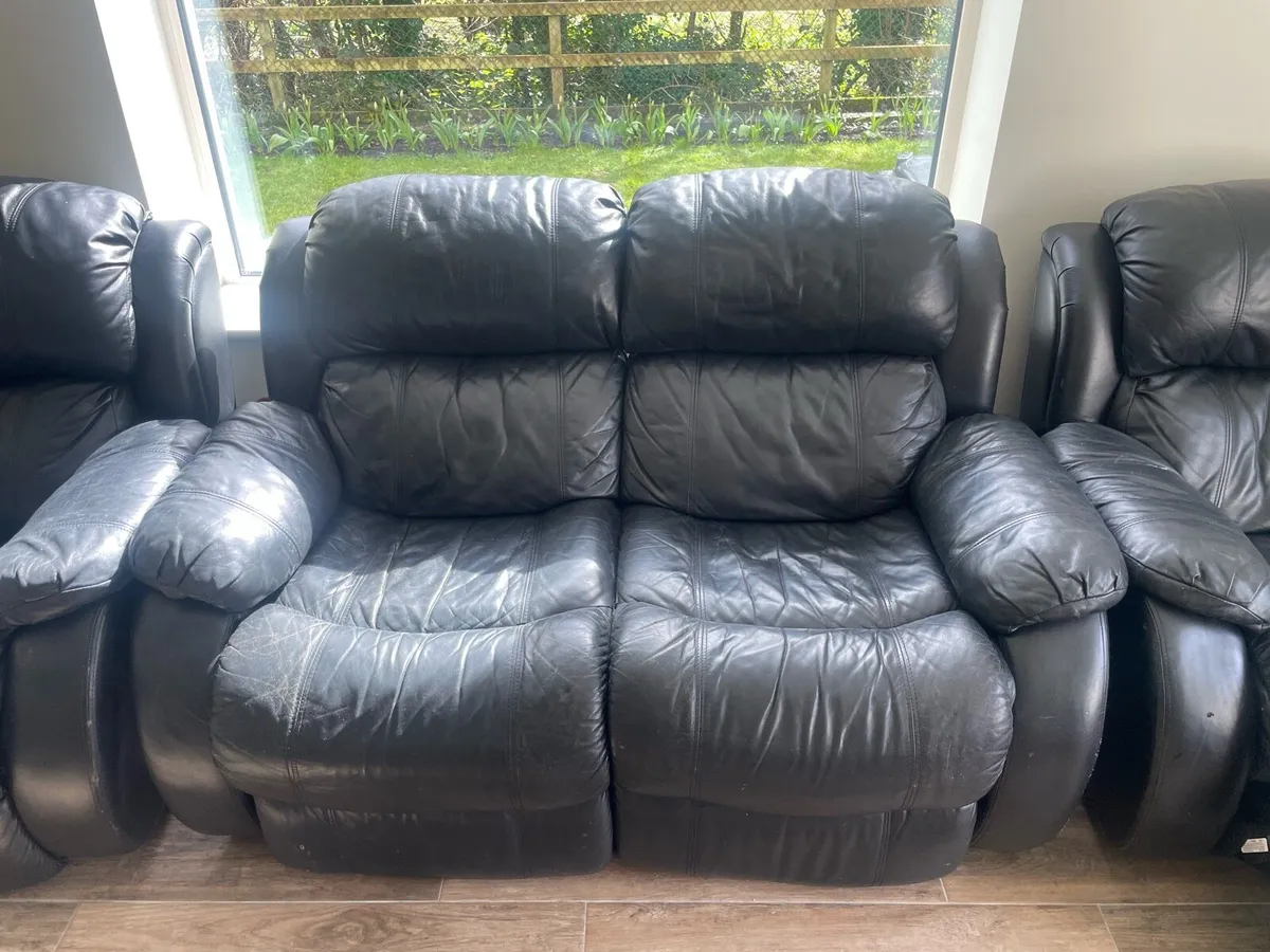 Black Leather Recliner Sofa Set – 3 Pieces - Image 1