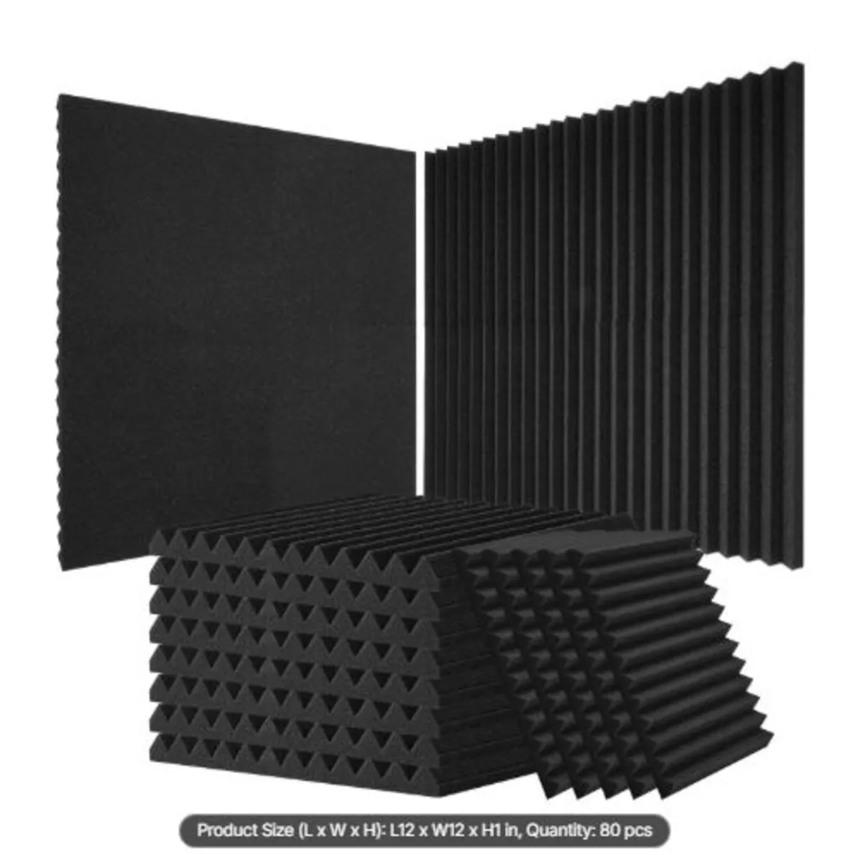 Acoustic Foam Panels, 80 Pack 12 x 12 x 1 inches, - Image 1