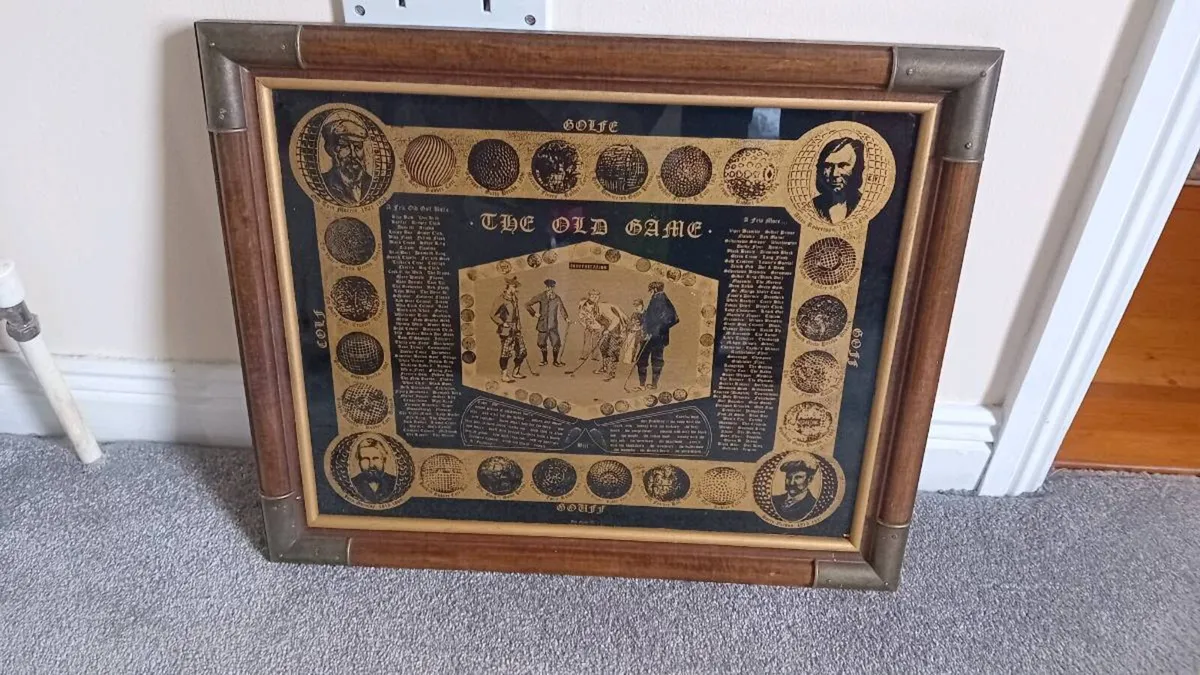 Reverse painted glass golfing picture - Image 1