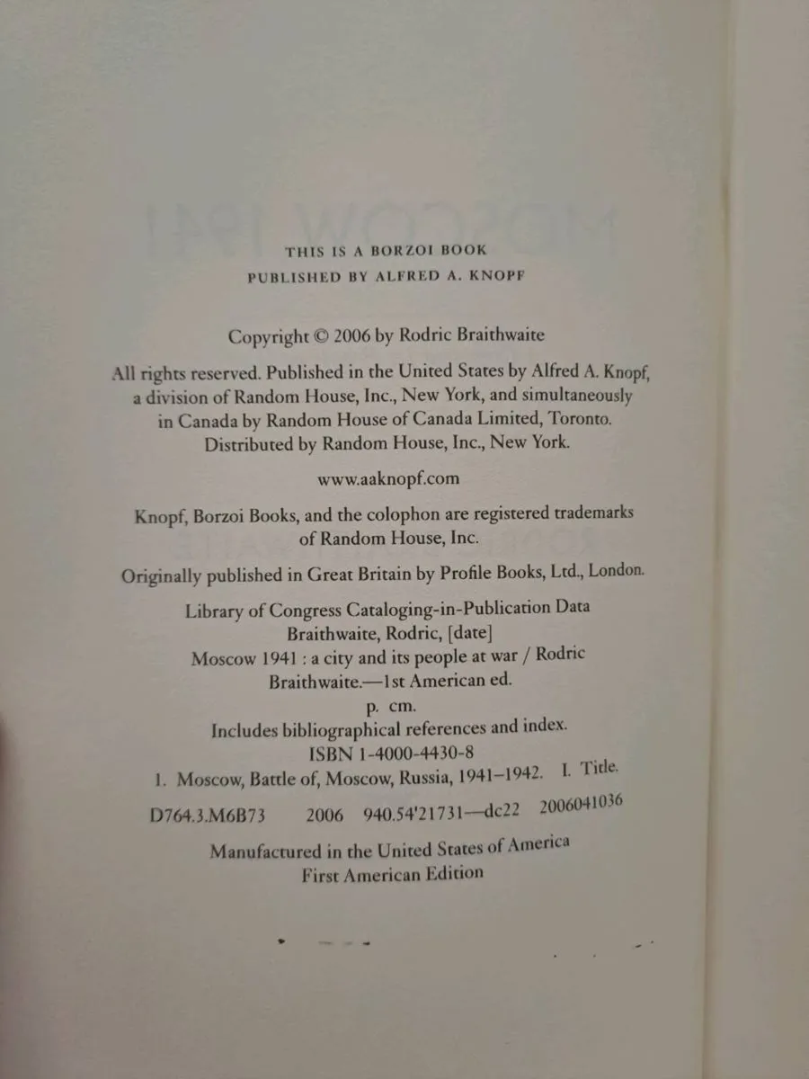 1st ed Moscow 1941 Rodric Braithwaite - Image 4