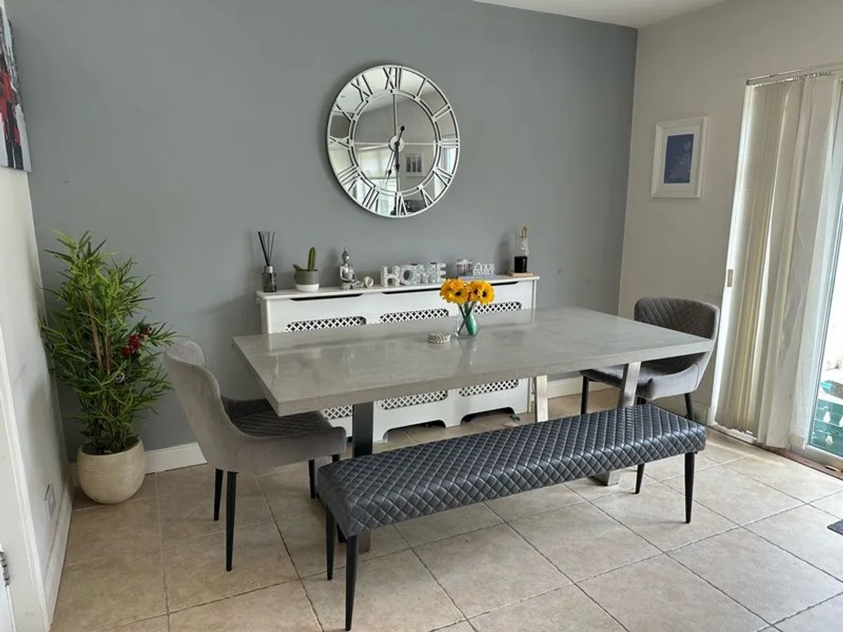 MASSIMO Concrete Effect 2m Dining table & Vintage Grey Faux leather Dining Bench - Ottowa - Image 4