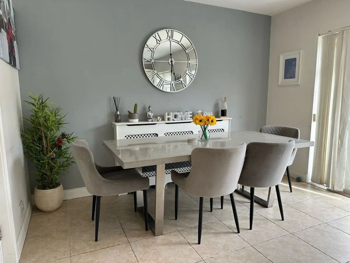 MASSIMO Concrete Effect 2m Dining table & Vintage Grey Faux leather Dining Bench - Ottowa - Image 1