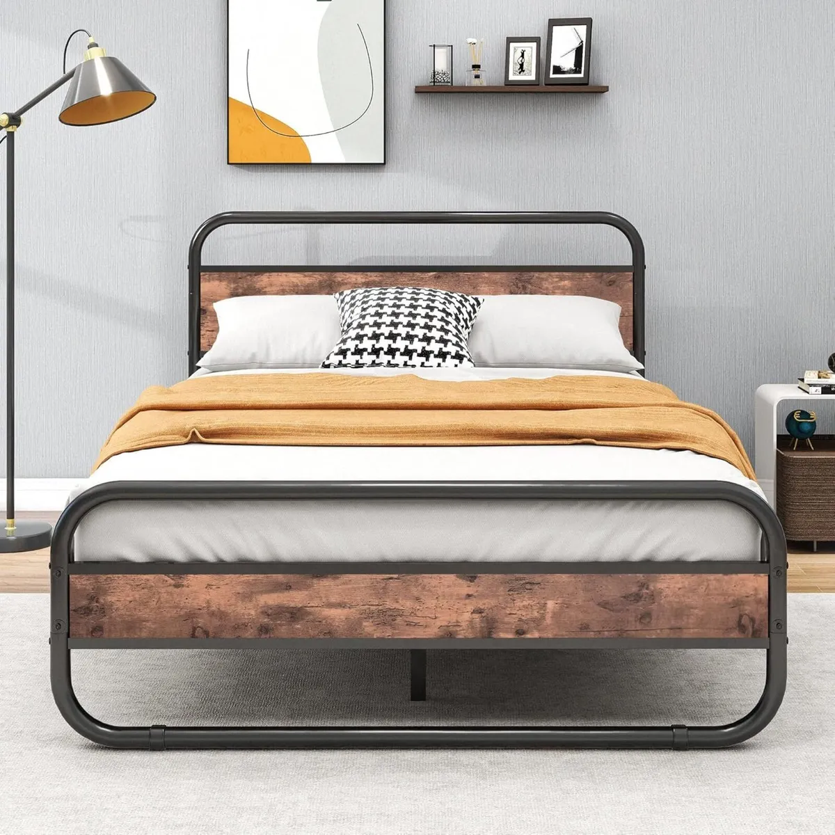 Double Size Bed Frame with Headboard Oval-Shaped - Image 1