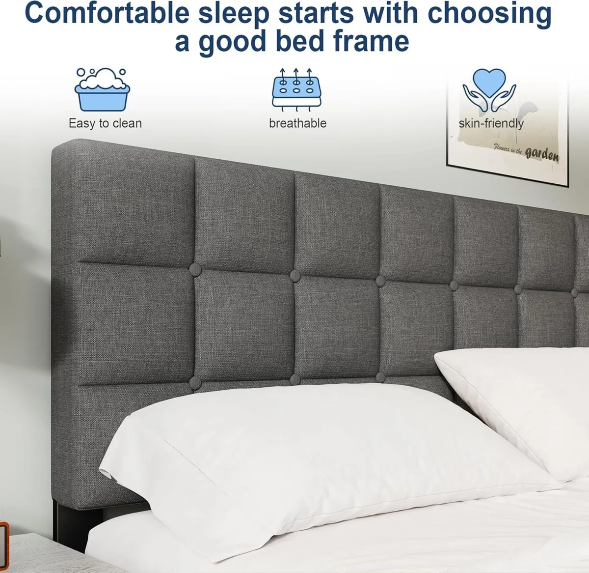 Double Bed Frame Easy Assembly Sturdy Wooden Slat - Image 3